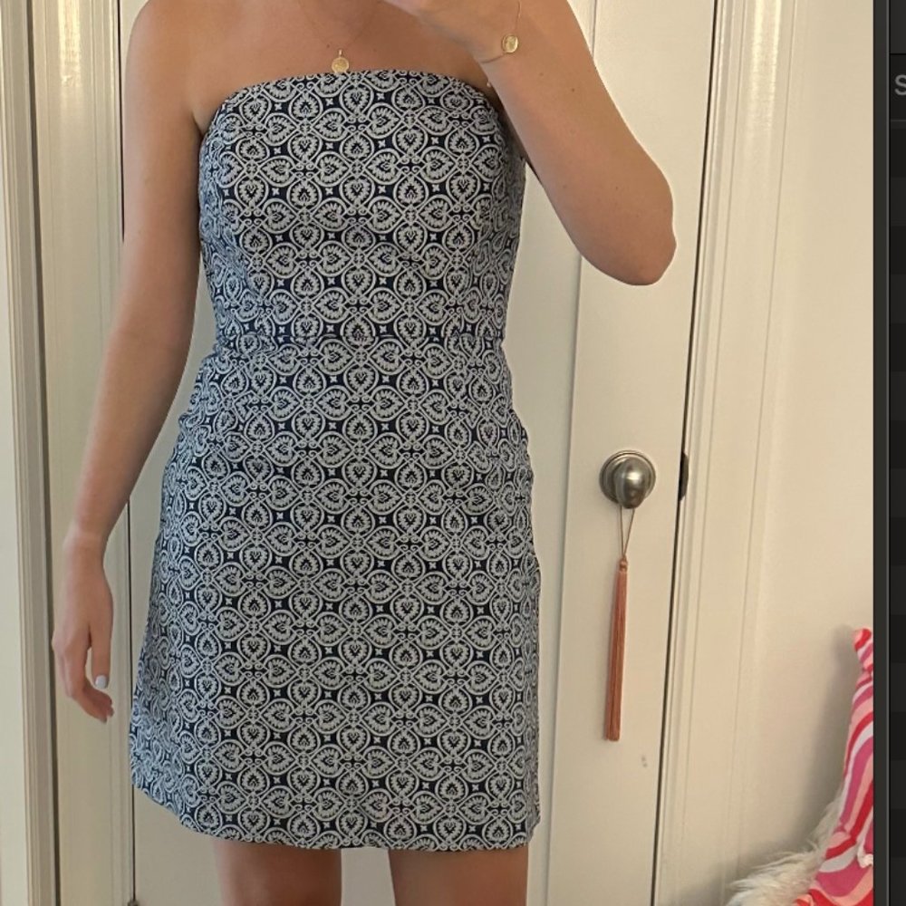 Vineyard Vines Tile Indigo Strapless Dress